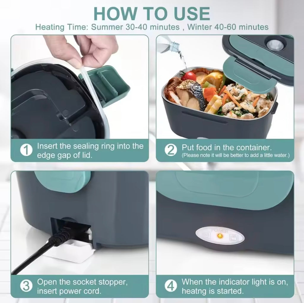 1.5 liters, 60 watts, portable electric lunch box insulation device,household or vehicle-mounted food heater - leak-proof design