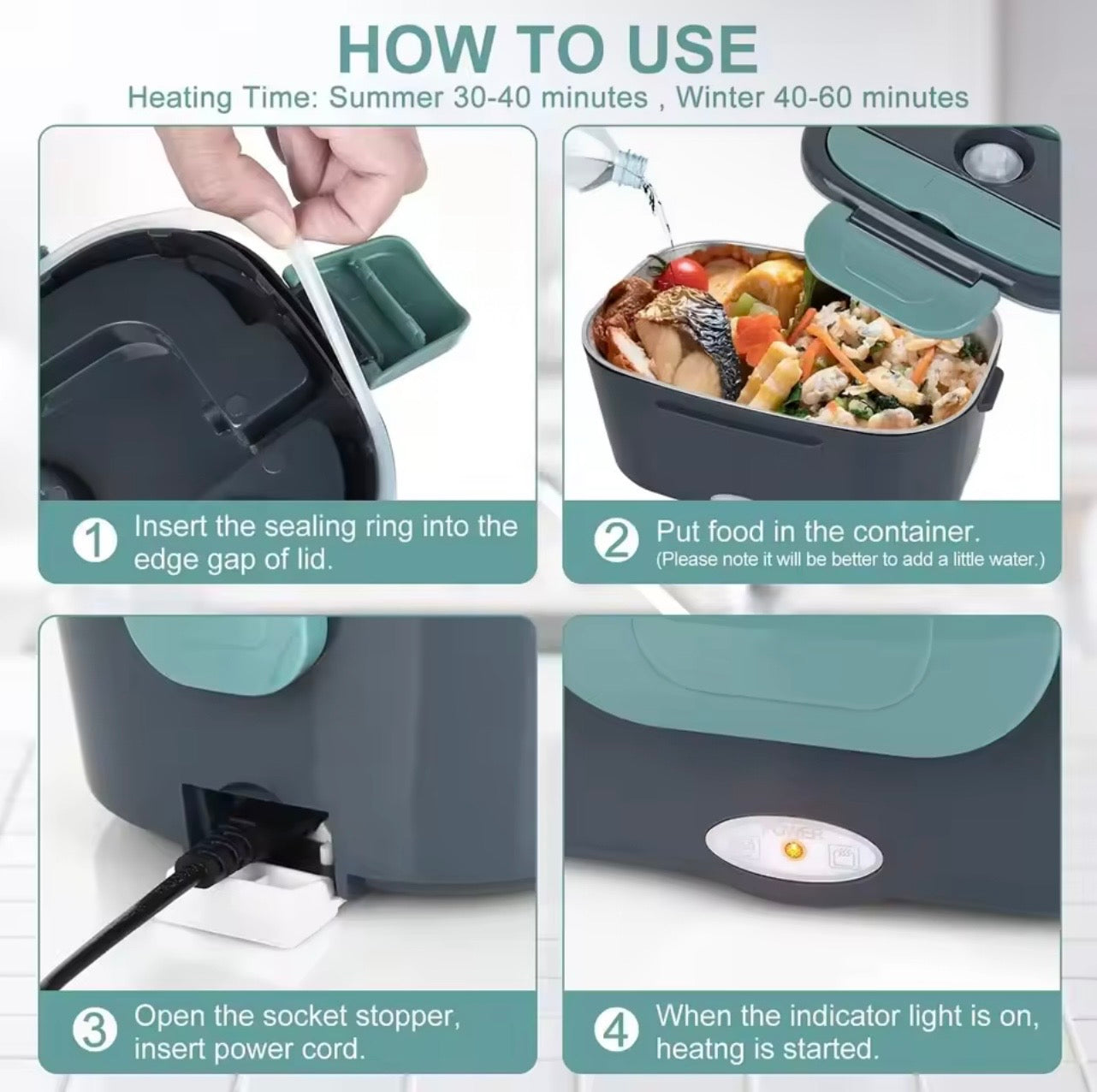 1.5 liters, 60 watts, portable electric lunch box insulation device,household or vehicle-mounted food heater - leak-proof design