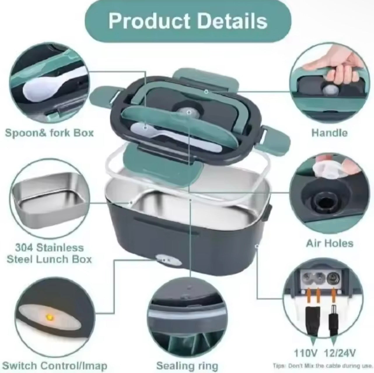 1.5 liters, 60 watts, portable electric lunch box insulation device,household or vehicle-mounted food heater - leak-proof design